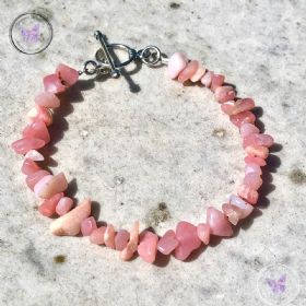 Pink Opal Chip Bracelet With Silver Toggle Clasp